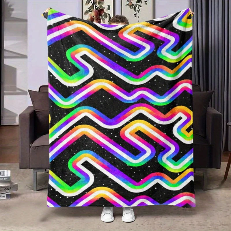 

Retro Zigzag Star Blanket Reversible Flannel Throw for Vintage Vibes AllSeason Comfort Playful Geometry Gift
