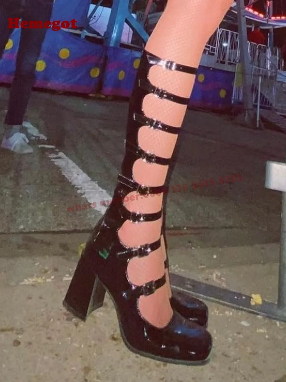 Black Velvet Cut-Out Sandals Round Toe Multi-Buckled Chunky Heeled Women's Sandal Boots 2026 New Summer Casual Shoes Sexy Luxury
