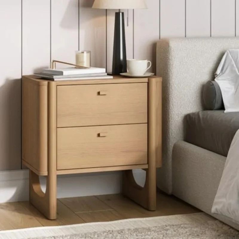 

Drawer Nightstand with Solid Wood Frame and Rounded Details Raw Oak