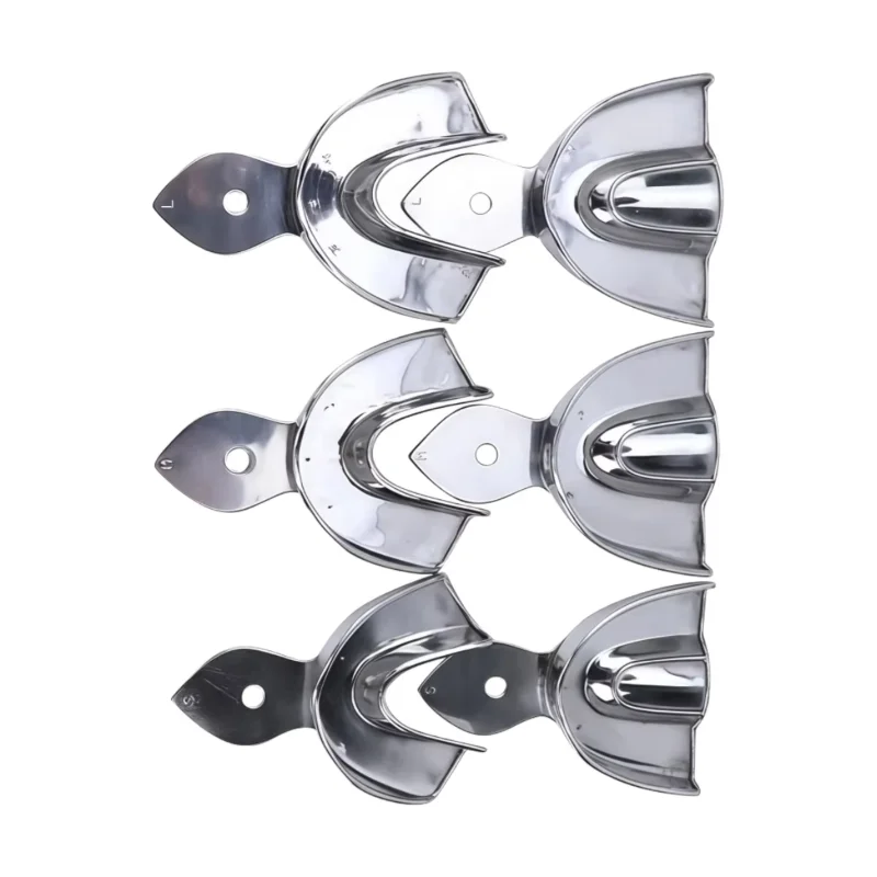 6pcs/Set Lab Metal Trays Lab Stainless Steel Impression Tray Lab Tools Without Hole Upper Lower 3 Sizes