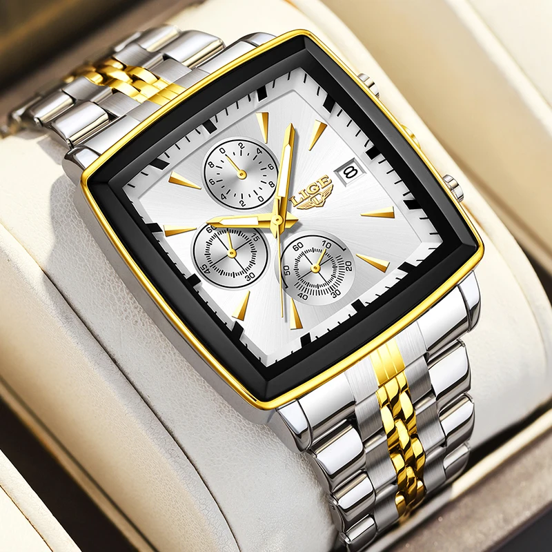 LIGE أزياء رجالي ساعات العلامة التجارية الفاخرة مضيئة للماء كرونوغراف تاريخ رجل ساعة اليد الرياضة في الهواء الطلق ساعة كوارتز الرجال