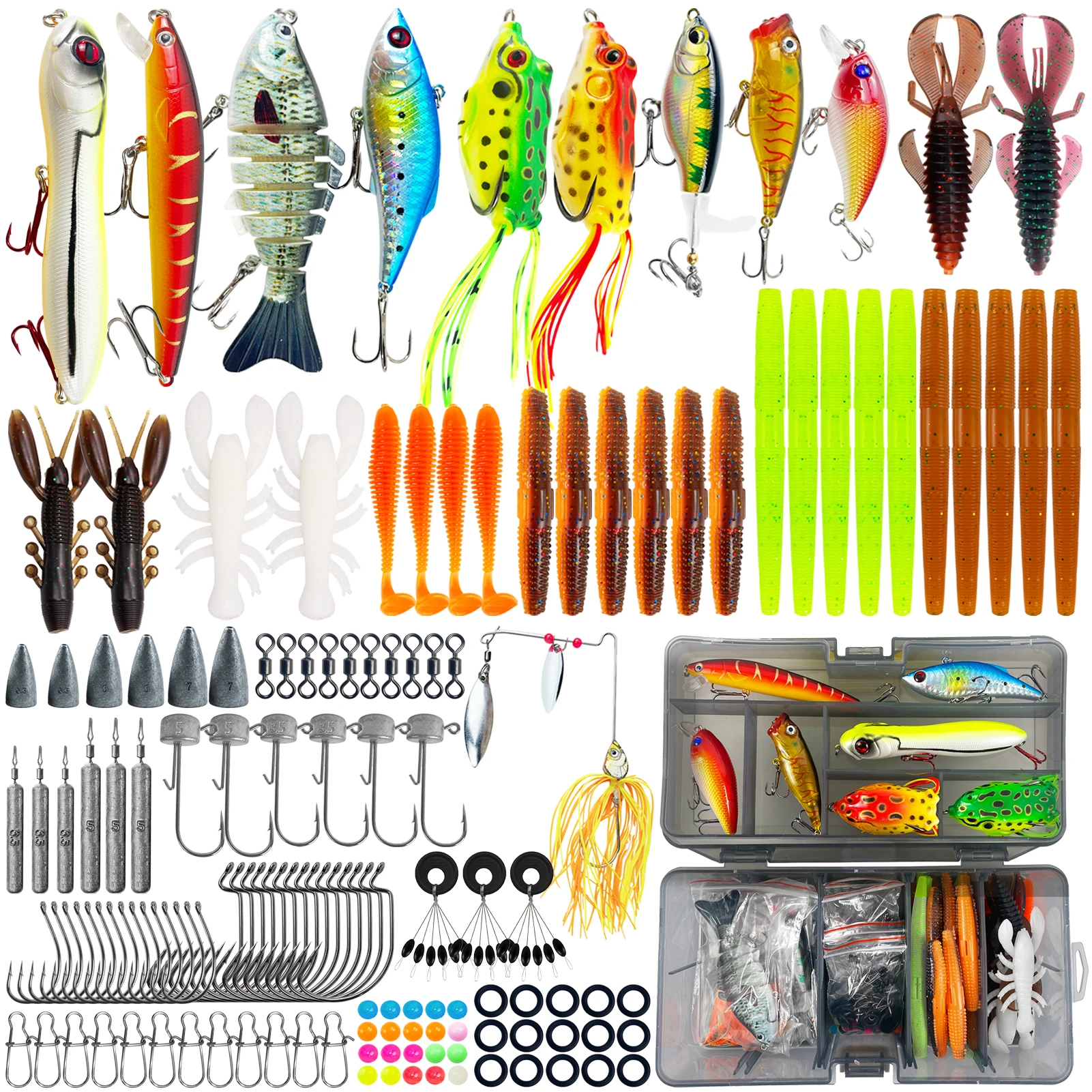 

FREE FISHER 158pcs/Box Bass Fishing Set,Mixed Swimbaits,Fishing Lures Kit,Soft Worms Hard Baits,Sinkers Snap Hooks Accessories
