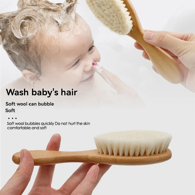 Wool Brush, Baby Brush, Shower Brush, Bath Brush, Massage, Hair Cushion, Beech Wood Air Cushion, Flat Comb Set