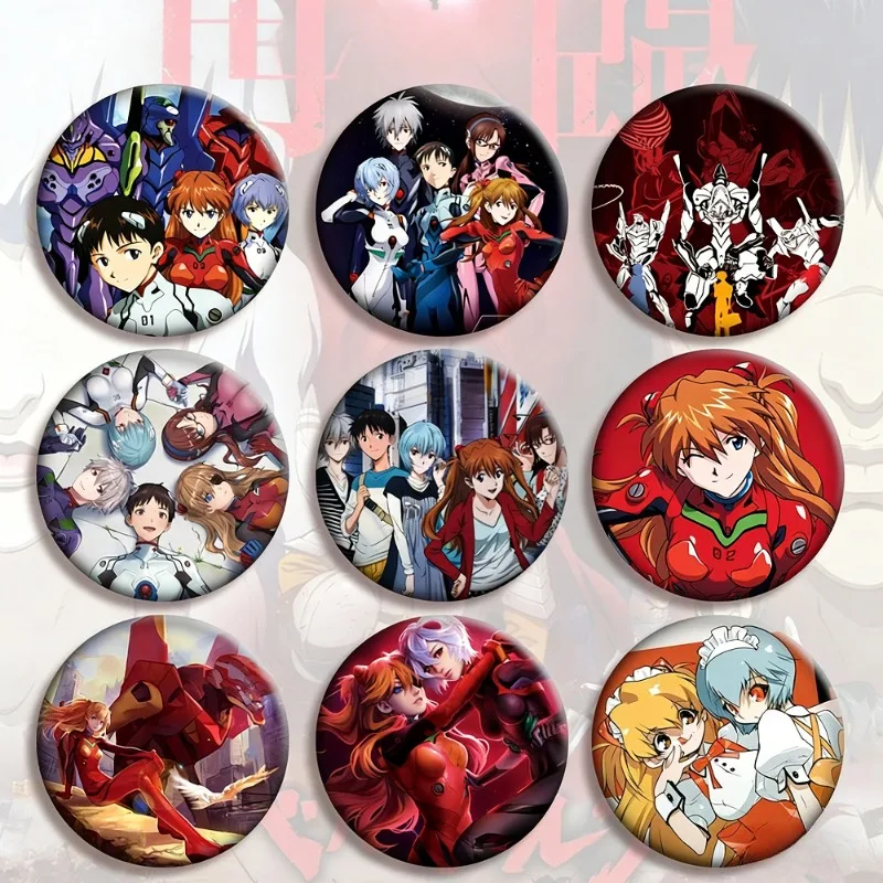 

58MM Neon Cute Genesis Classic Evangelion Anime Peripheral Gift Fine Sand Texture Double Flash Holographic Anime Badge Gift