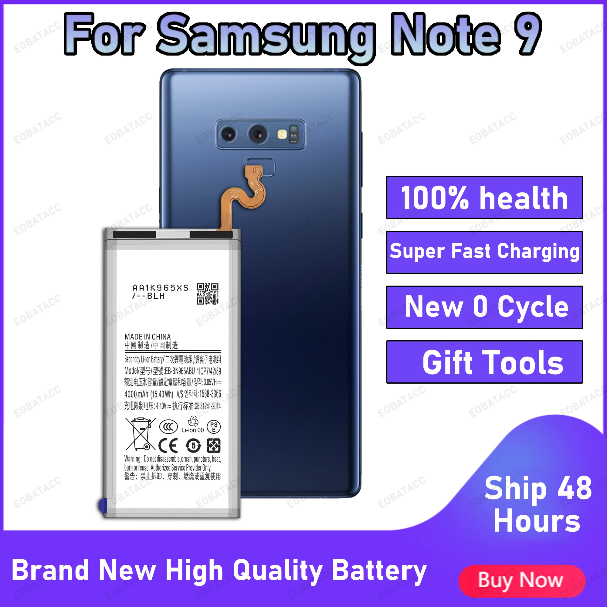 For SAMSUNG EB-BN965ABU EB-BN965ABE 4000mAh Battery for Samsung Galaxy Note9 Note 9 SM-N9600 N960F N960U N960N N960W +Tools