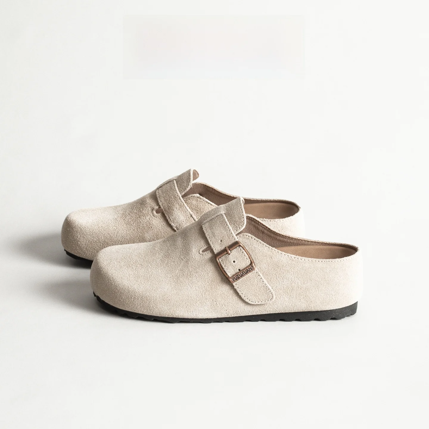 Casual Thick Bottom Flat Sandals Women's Spring Summer Leather Inner Heightening Double Buckle Leisure Lazy Worry-Free Slippers