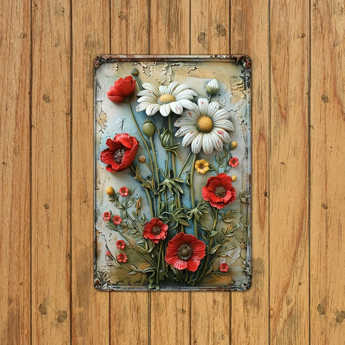 [Flat]Vintage Sunflower 3D Metal Tin Box, Indoor and Outdoor Wall Decoration Iron Foil Carving Art, Suitable for Rooms, Bedro