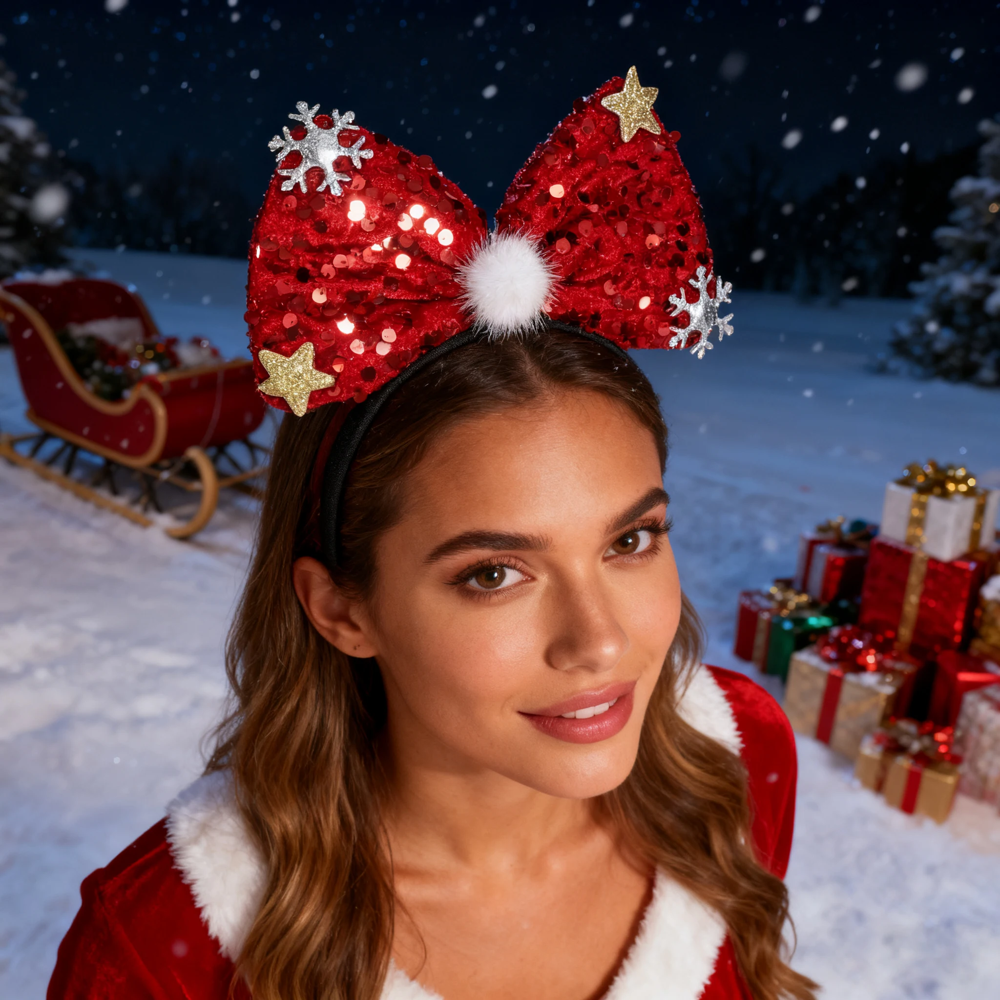 AWAYTR عيد الميلاد الأحمر الكبير القوس عصابات الشعر النساء الحلو رباط شعر الفتيات إكسسوارات الشعر عطلة عصابات الرأس الطرف غطاء الرأس