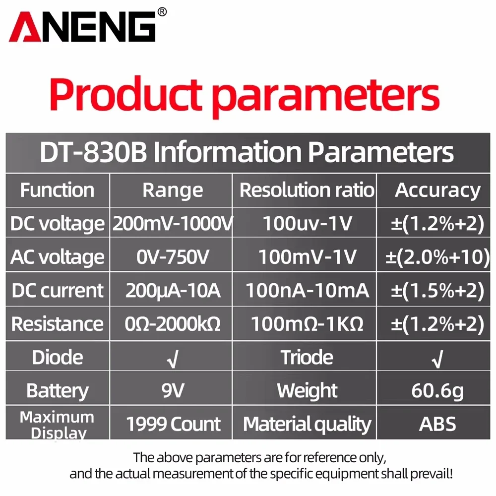 ANENG DT830B Multimeter Tester Handheld Multimetre Digital Multimeters Professional Multi Meter Multimetro Ohm Maltimeter Tools