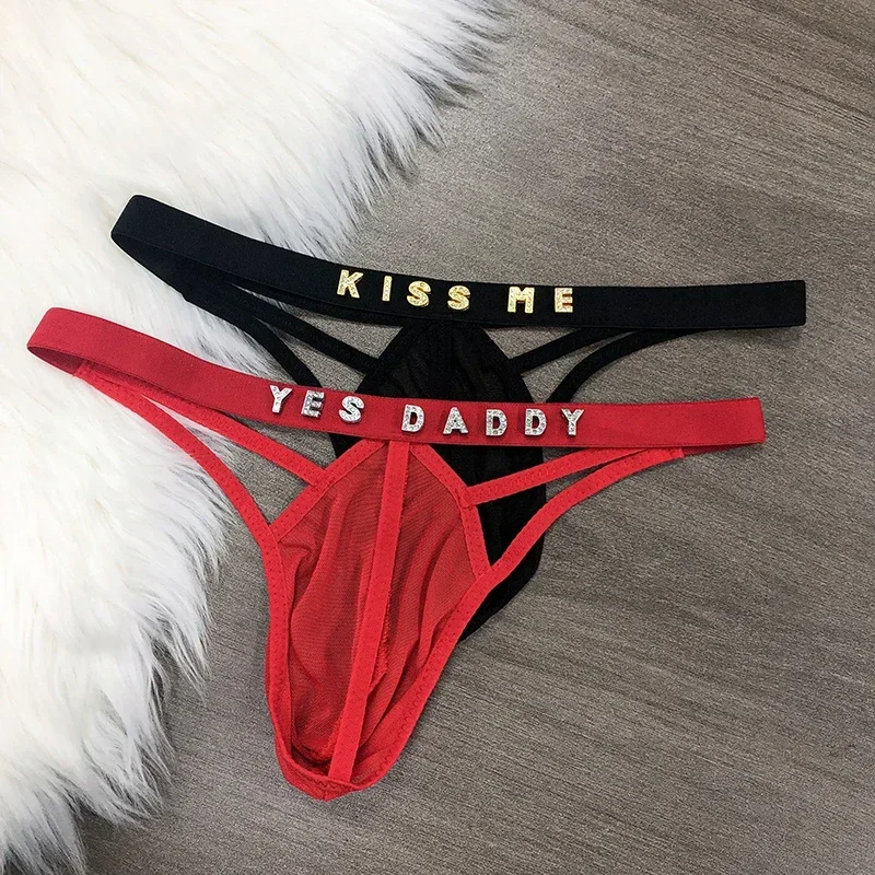 Custom Letter Name Men\'s Low Waist Thong Panties Breathable Sexy G-string Traceless Beach T-back Underwear Sissy Boyfriend Gift