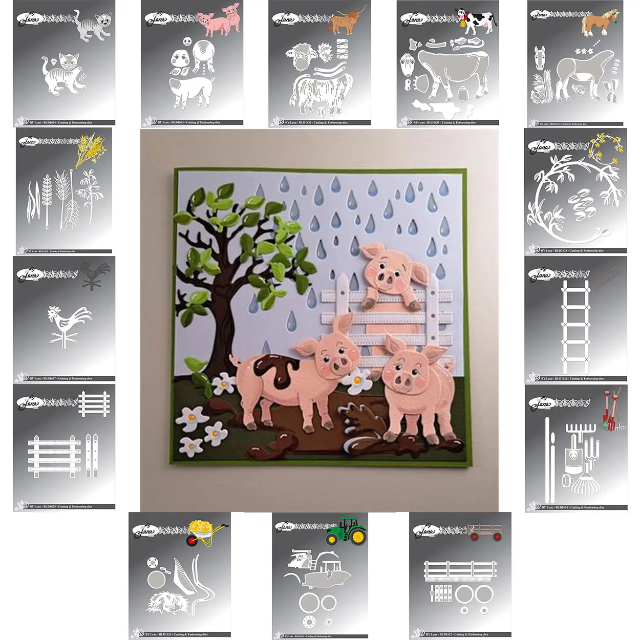 Farm Animal Theme Metal Cutting Dies Set Cat Pig Cow Highland Cattle Horse Rooster Wheat Wreath Fence Ladder Fork Scrapbooking