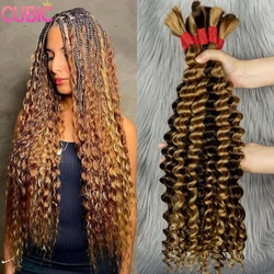 16-28Inch 12A Virgin Human Hair Bulk for Boho Braids Extensions Deep Wave Curly Hair Bundles Highlight No Weft Human Hair Bulk