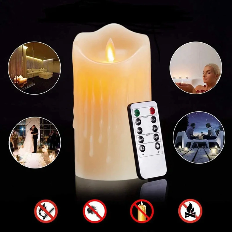 Flickering Flameless LED velas com controle remoto, vela recarregável, Real Wax Candles