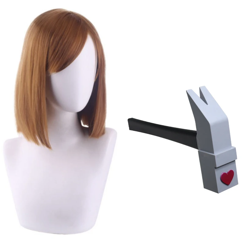 

Anime Cosplay Brown Side Parted Short Wig Kugisa Styling Wig for Halloween Costume Cosplay Wigs Supporting Love Hammer Props