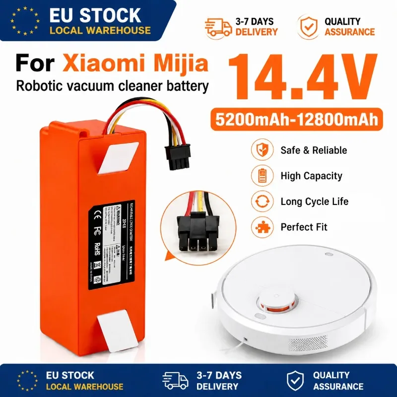 14,4V 5200mAh/12800mAh Roboterstaubsauger-Akku für Xiaomi Roborock S50 S51 S55 S60 S65 E4 E5 EU Lager Schneller Versand