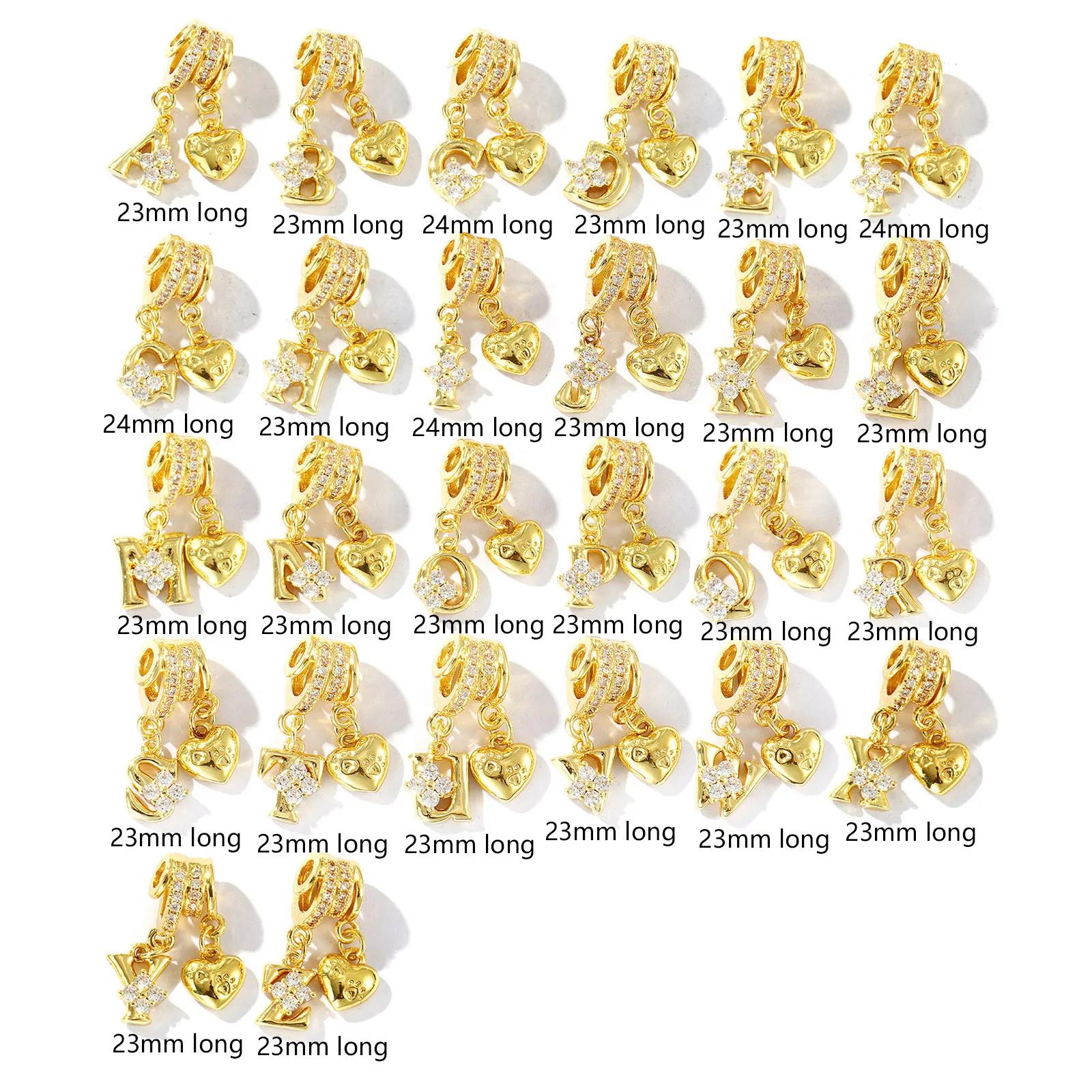1pc Brass Charms Gold Color Heart Capital Letter Name Heart Message 