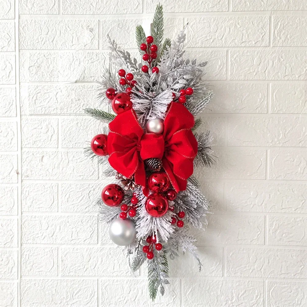 

Christmas Stair Bow Hanging New Year Hanging Stairs Garland Wall Hanging Artificial Plants Home Xmas Tree Wall Decoration