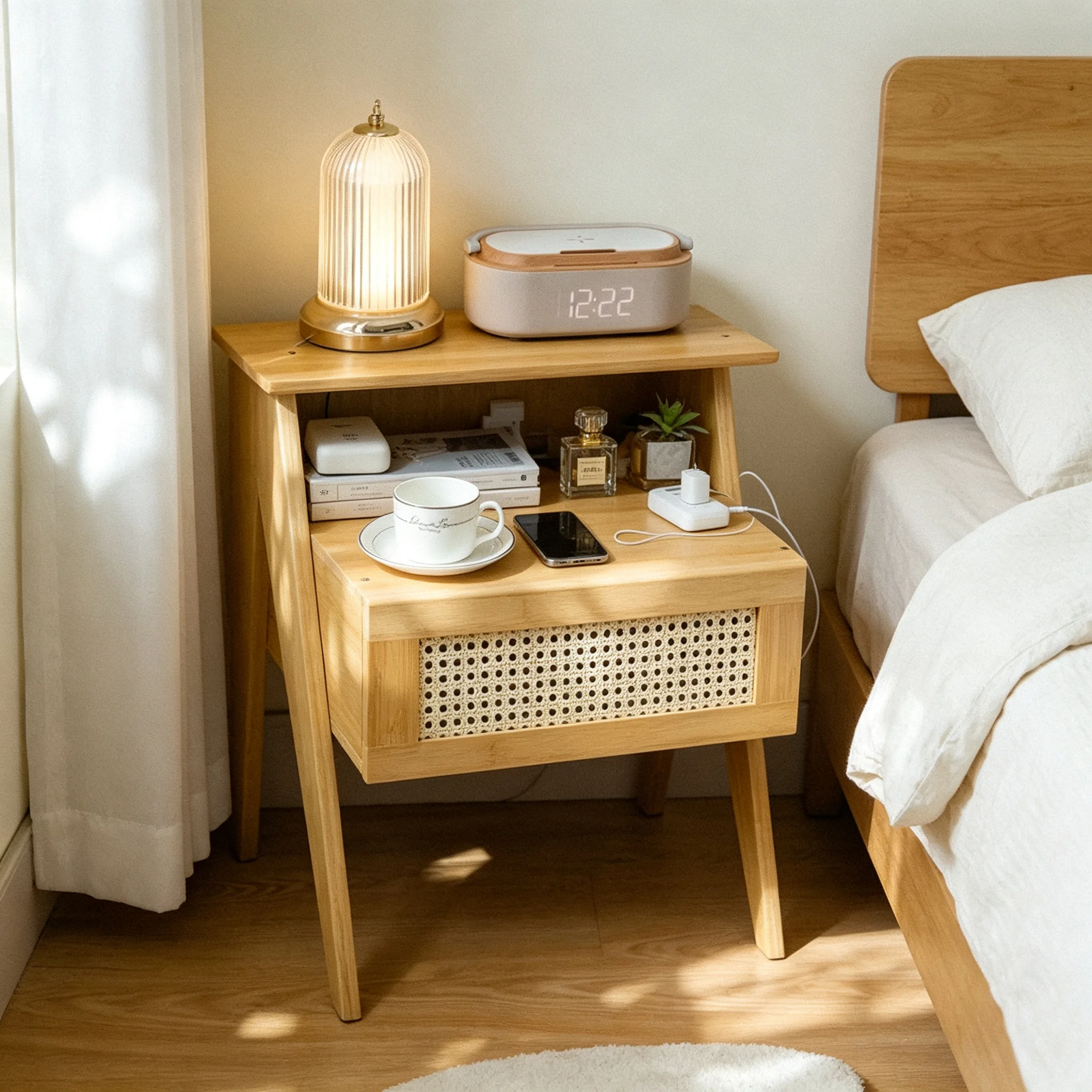 AOLIVIYA Narrow White Nightstand Bedside Storage Drawer Rack Shelf Cabinet Modern Minimalist