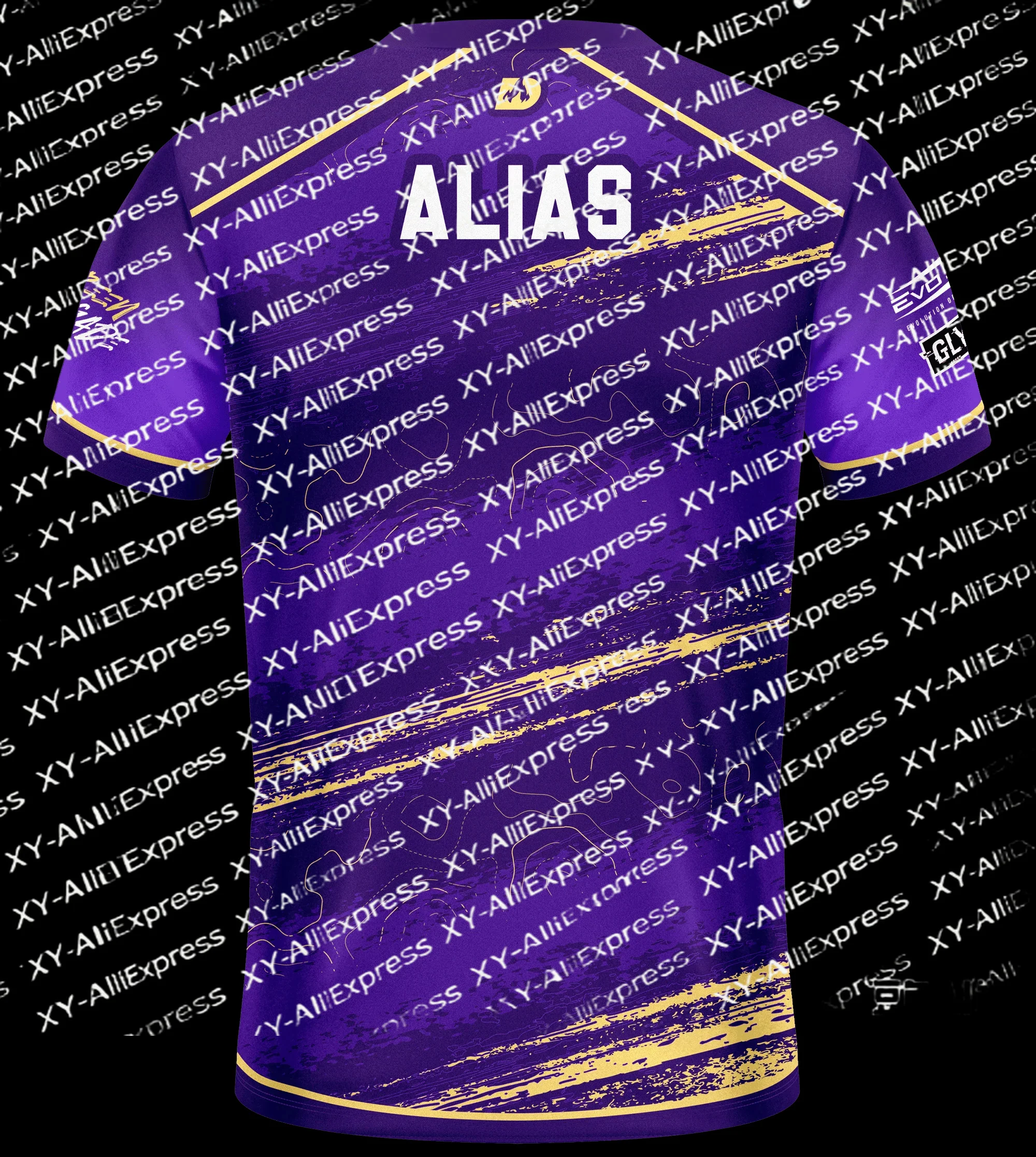 Men's Decimate Esports Gaming Jersey, Purple-Gold Paint All-Over Print, Quick-Dry Gaming T-Shirt, Breathable Short Sleeve