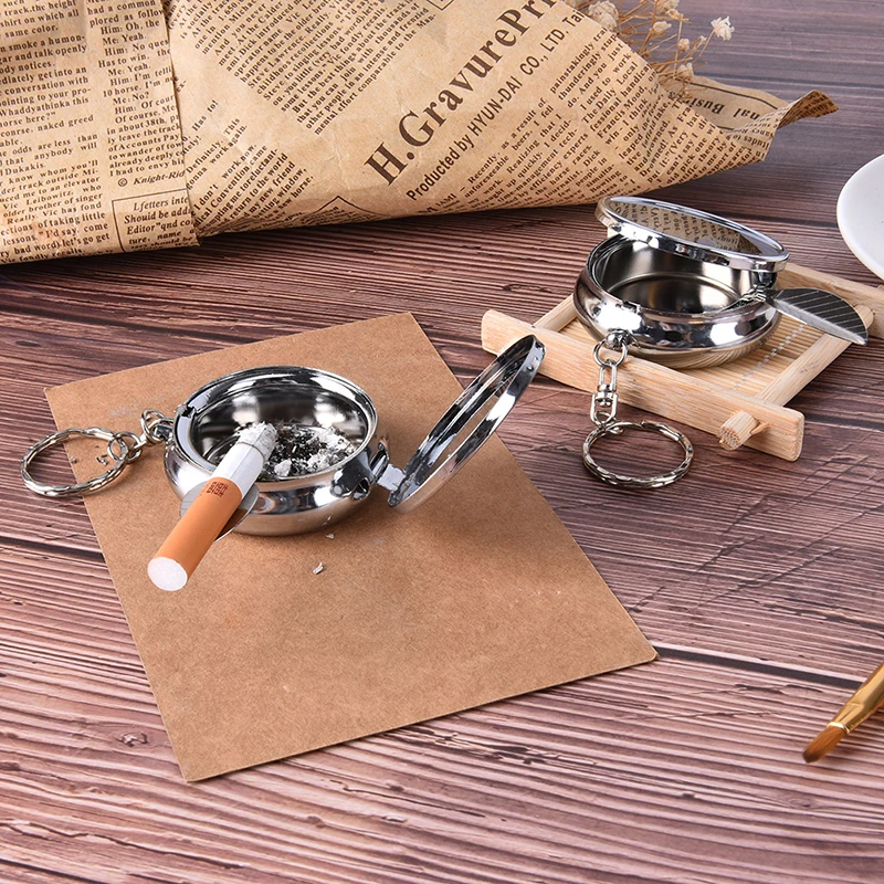 

Double layer Round Cigarette Keychain Portable Stainless Steel Pocket Ashtray