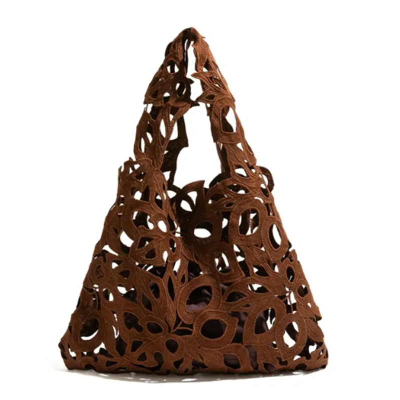 

Модная кружевная сумка через плечо 2025, женские дизайнерские сумки, женские однотонные композитные сумки с цветочным узором, связанные крючком