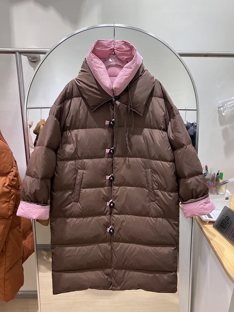 Korean version fashion design double-sided versatile white duck down jacket trend 2025 new women's mid length down jacket