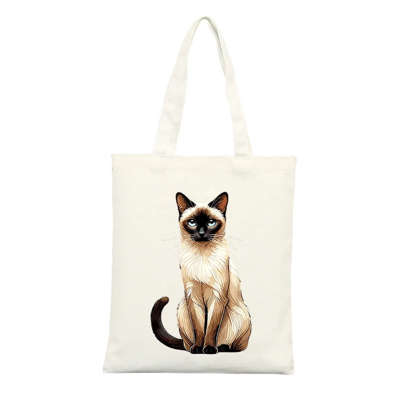 Siamese Cat Graphic Canvas Tote Bag, Casual Style for Daily Shopping and Outings