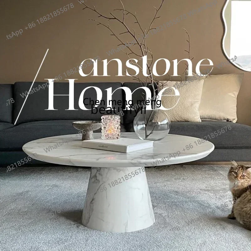32Natural marble round coffee table Modern simple cream style marble coffee table Living room round