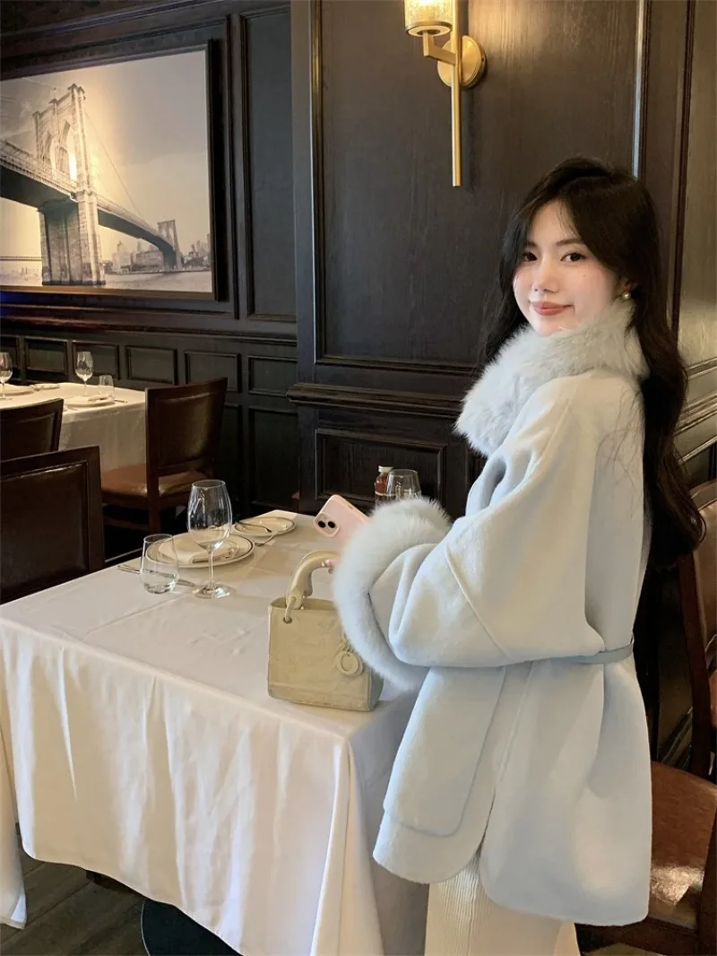 Korean Gentle Fur Woolen Jacket Women Cotton Scarf Temperament Solid Warm Fashion Loose Winter Chic Sweet Female Celebrity Coat