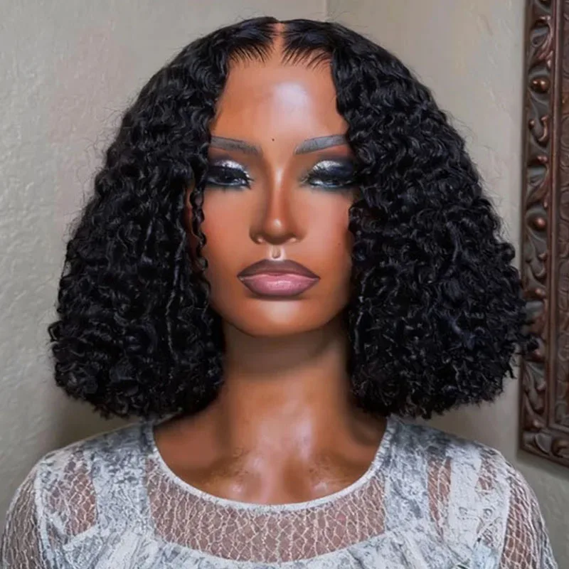 

Deep Wave Short Bob 13x6 Transparent Lace Front Human Hair Wigs Pre Plucked Glueless Curly 13x4 HD Lace Frontal Wig For Women 250% Density