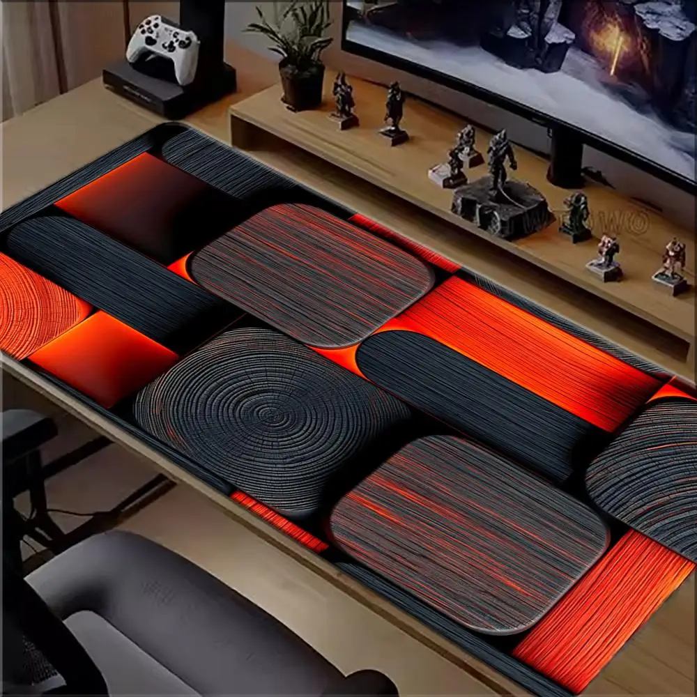 Orange Wood Grain Geometric Large Extended Mouse Pad Non-Slip Rubber Base Gaming Keyboard Desk Mat Mousepad Desktop Decoration