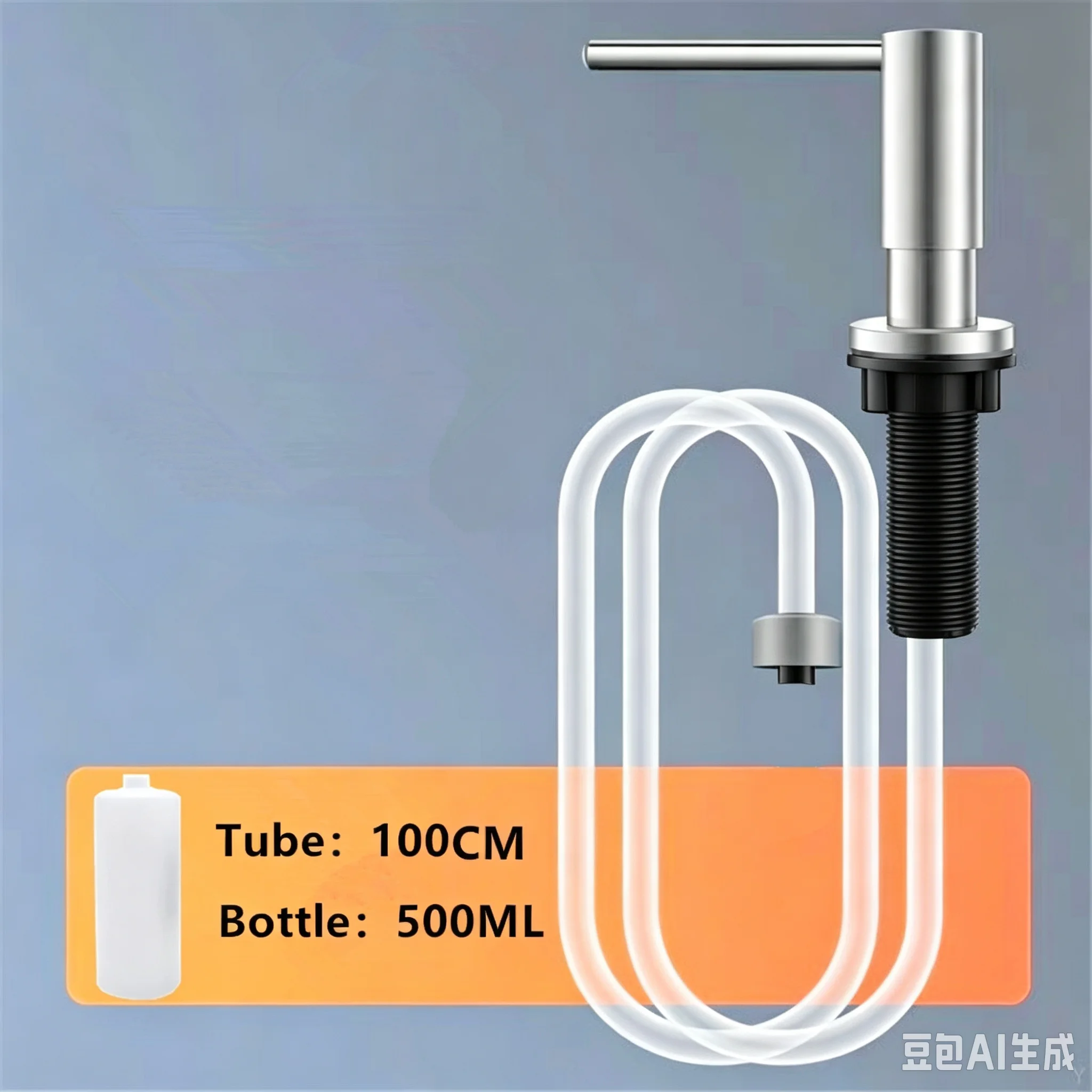 Kitchen Sink Detergent Dispenser with 100cm Tube/500ML Bottle Hand Press Liquid Soap Dispenser Pump 304 Black Chrome Brushed