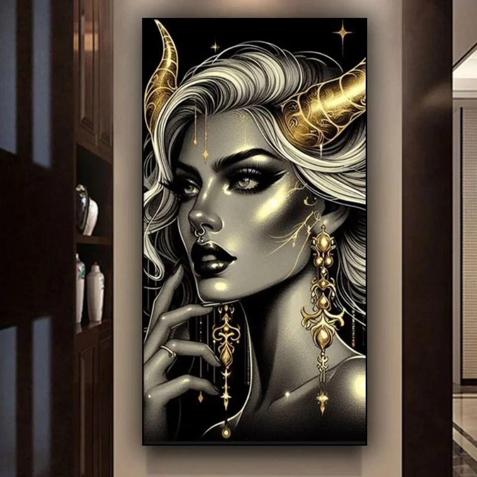 

Удивительная Золотая Черная Женщина Алмазная Картина Новые Картины Горный Хрусталь 5D Diy Алмазная Мозаика Наборы Вышивки Крестом Домашний Художественный Декор ﻿