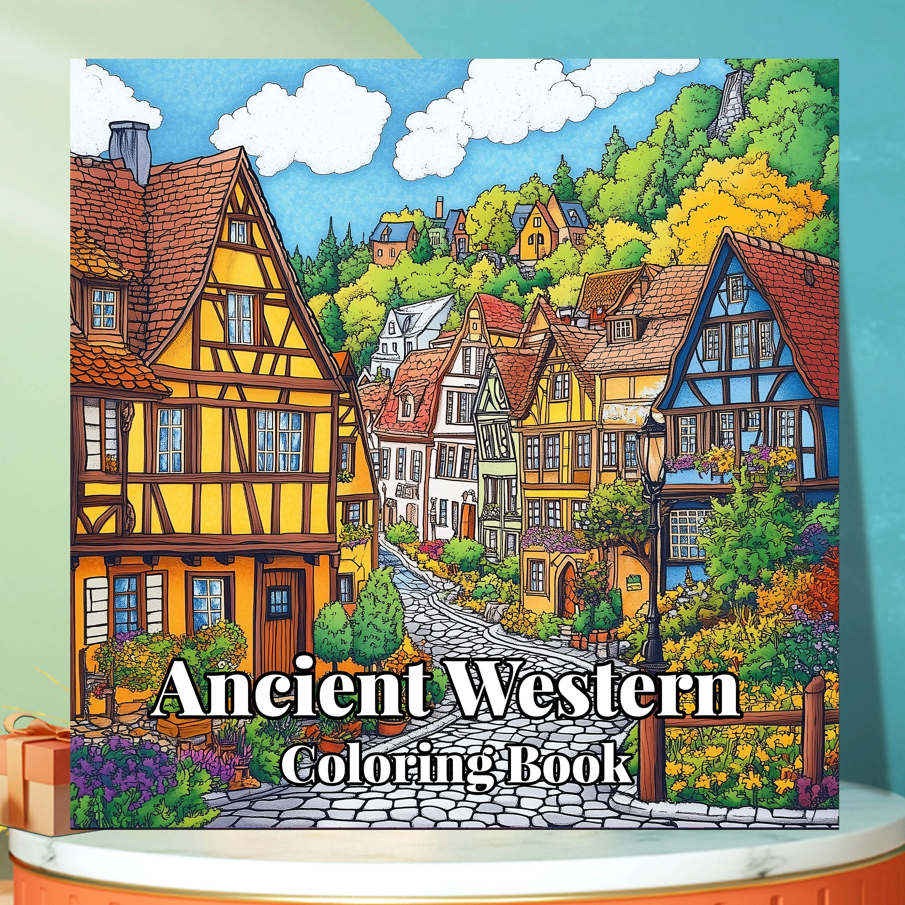 1pc Ancient Western Coloring Book Floral Landscape 26Pages Adult Picture Book For Relieve Stress Graffiti Painting Drawing