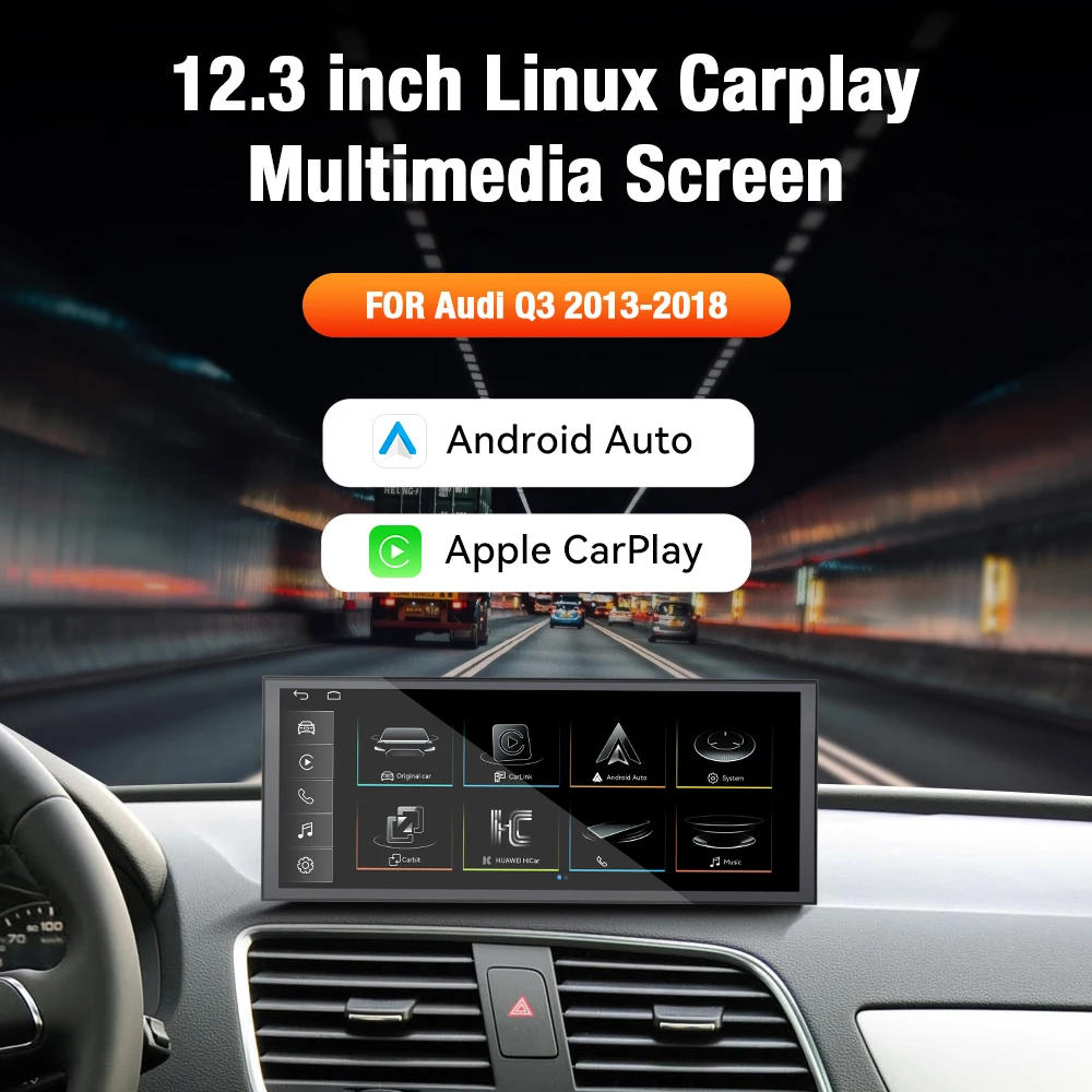 12.3 Inch Linux Touch Screen For Audi Q3 2013-2018 Wireless CarPlay Android Auto Custom UI GPS Navigation BT5.0