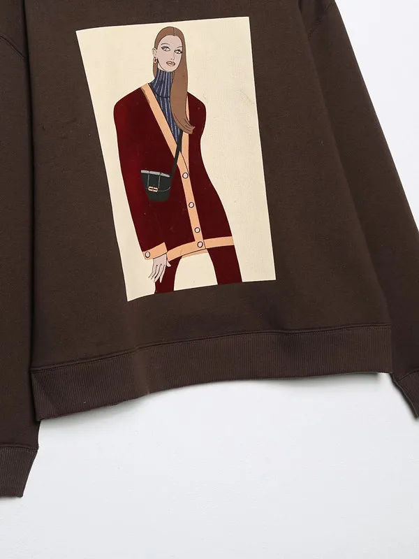 Moda menina imprão mole solto ajuste manga longa em torno do pescoço estilo de deslocamento inverno nova chegada roupas...