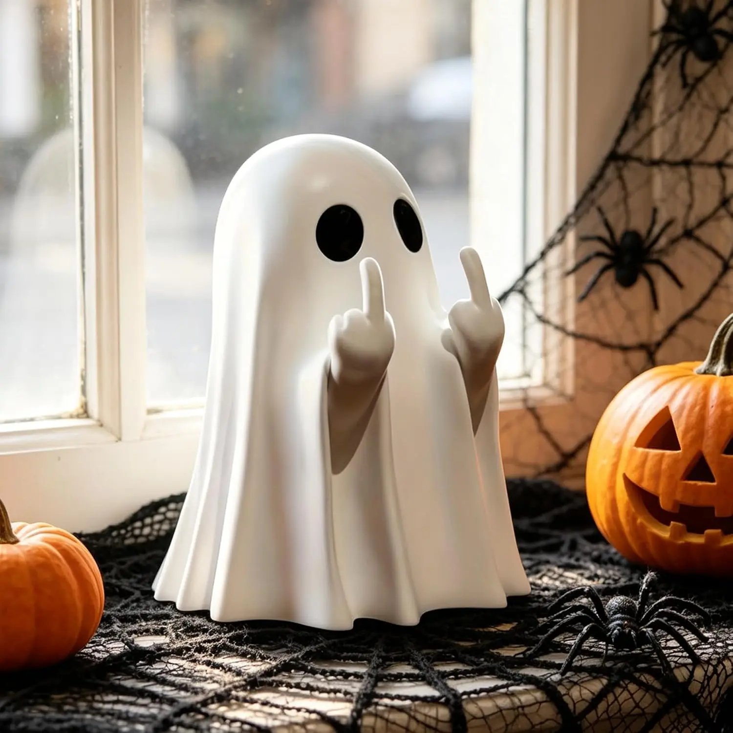 1-10Pcs Funny Ghost Statue Small Scary Ghost Figurines Cute Middle Finger Ghost Statue Halloween Home Decor New Year's Gifts