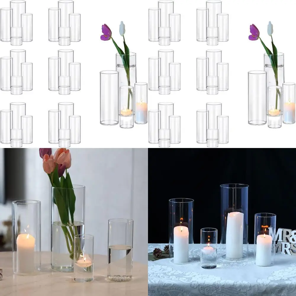 

Set of 24 Clear Glass Candle Holders - Pillar Candles, Cylinder Vases for Weddings and Party Decor