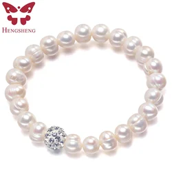 100% White 8-9mm Baroque Natural Freshwater Pearl Strand Bracelet for Women Wedding Bridesmaid Gift, Customized Pearl Bracelet