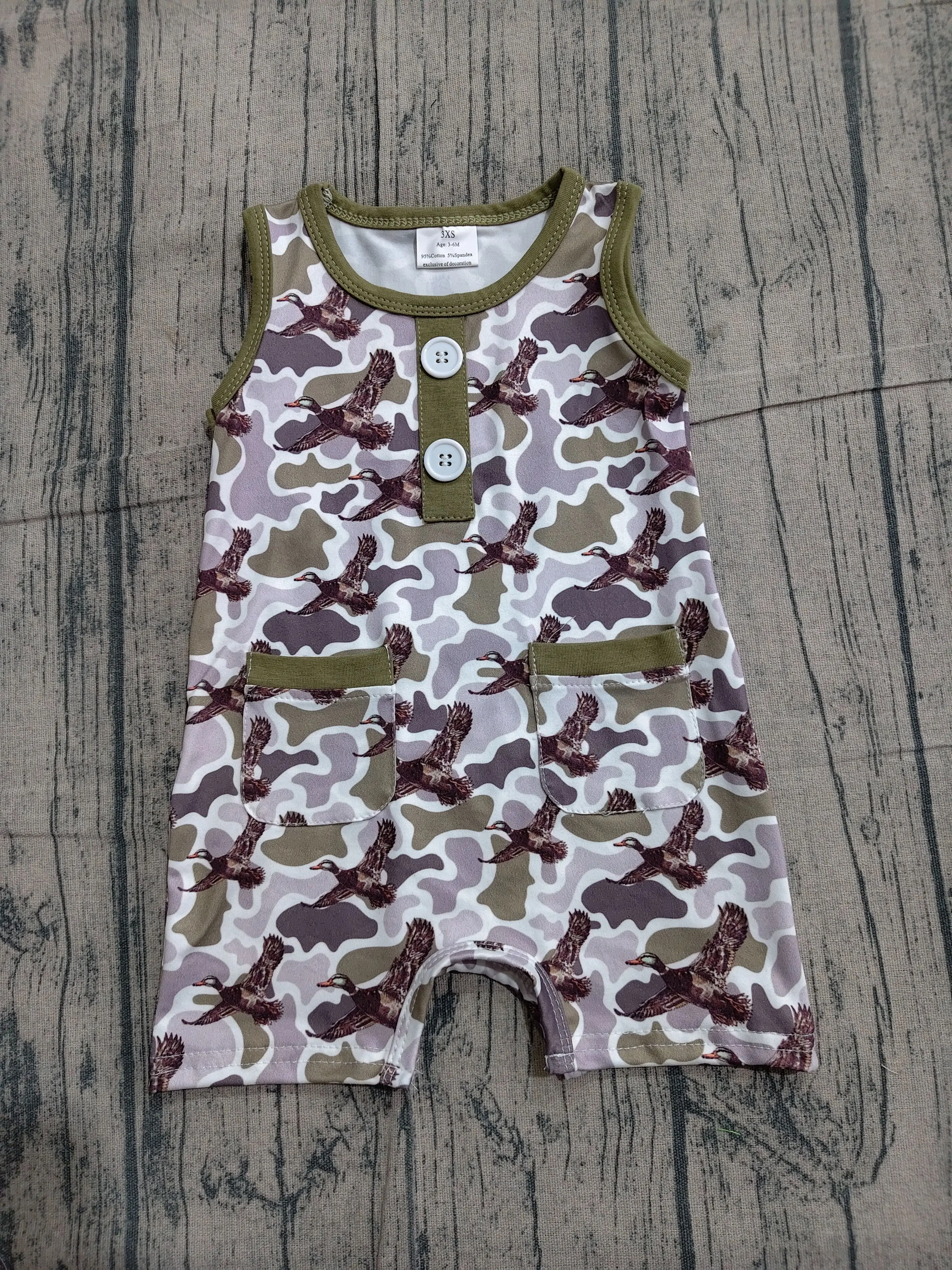 

Wholesale Infant Newborn Sleeveless Coverall Baby Boy Ducks Bodysuit Kids Toddler Buttons Romper Children Boys Camo Clothes