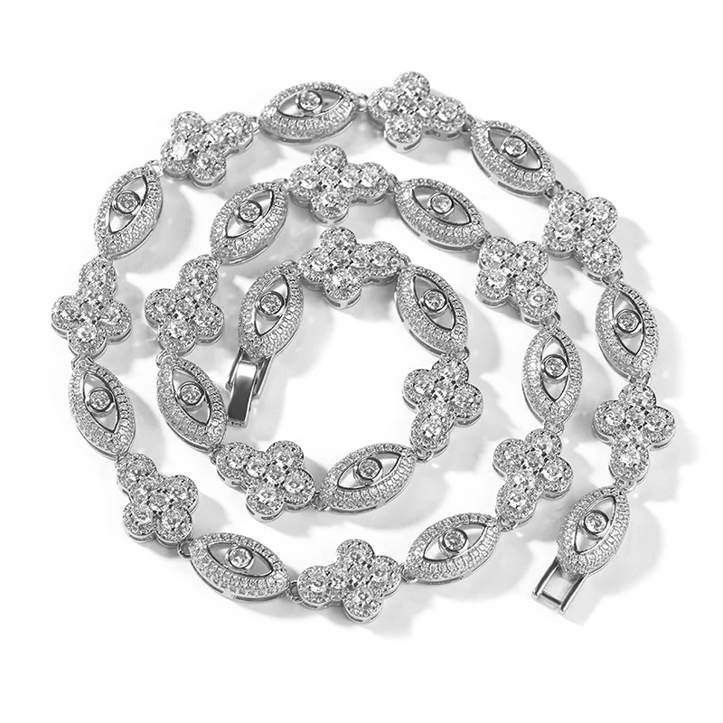 Hip Hop 5A+ CZ Stone Bling Iced Out Eyes and Cross Link Chain Bracelet Necklace forMen Rapper Jewlery Drop Shipping