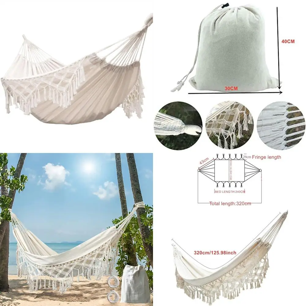 

Hammock Brazilian Double Hammocks Soft Comfortable Fabric Cotton Canvas Hanging Portable Two Person Hammock Boho Fringe Large fo