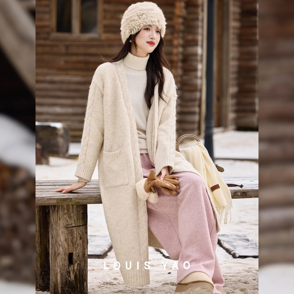 

LOUIS YAO Elegant Casual Long Sweater Coat 2025 Autumn/Winter V-neck Simple Knitted Coats Fashion Loose Women's Knit Cardigan