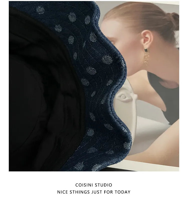 Niche-Design: Retro-Polka-Dot-Denim-Baskenmützen für Damen, vielseitig für Frühling und Herbst, alltagstauglich, weiche Schirmmützen im Newsboy-Stil. – Detail 10