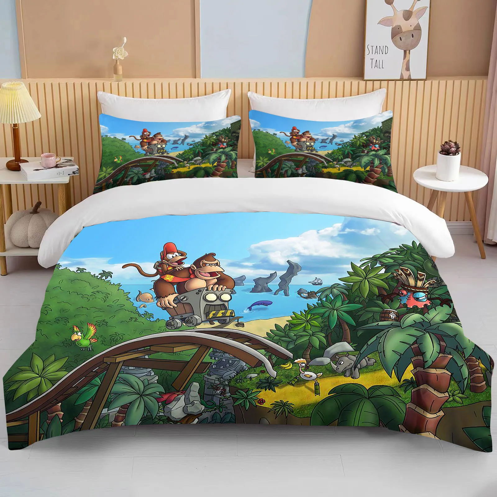 

Monkey Cartoon Donkey Kong Duvet Cover Set King Queen Double Full Twin Single Size Bed Linen Set children bed cover set