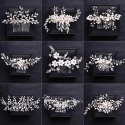Handmade Silver Crystal Flower Hair Comb Pearl Rhinestone Flower Hair Combs For Women Bride Hair Jewelry Wedding Hair Accessorie