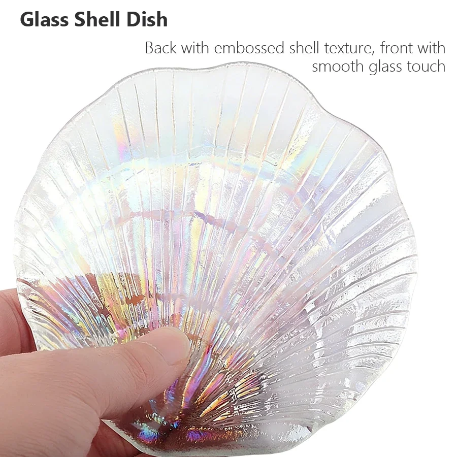虹色のシェルガラスジュエリートレイ、イヤリング、ネックレス用の装飾皿、小さな化粧品アクセサリーオーガナイザー、写真小道具