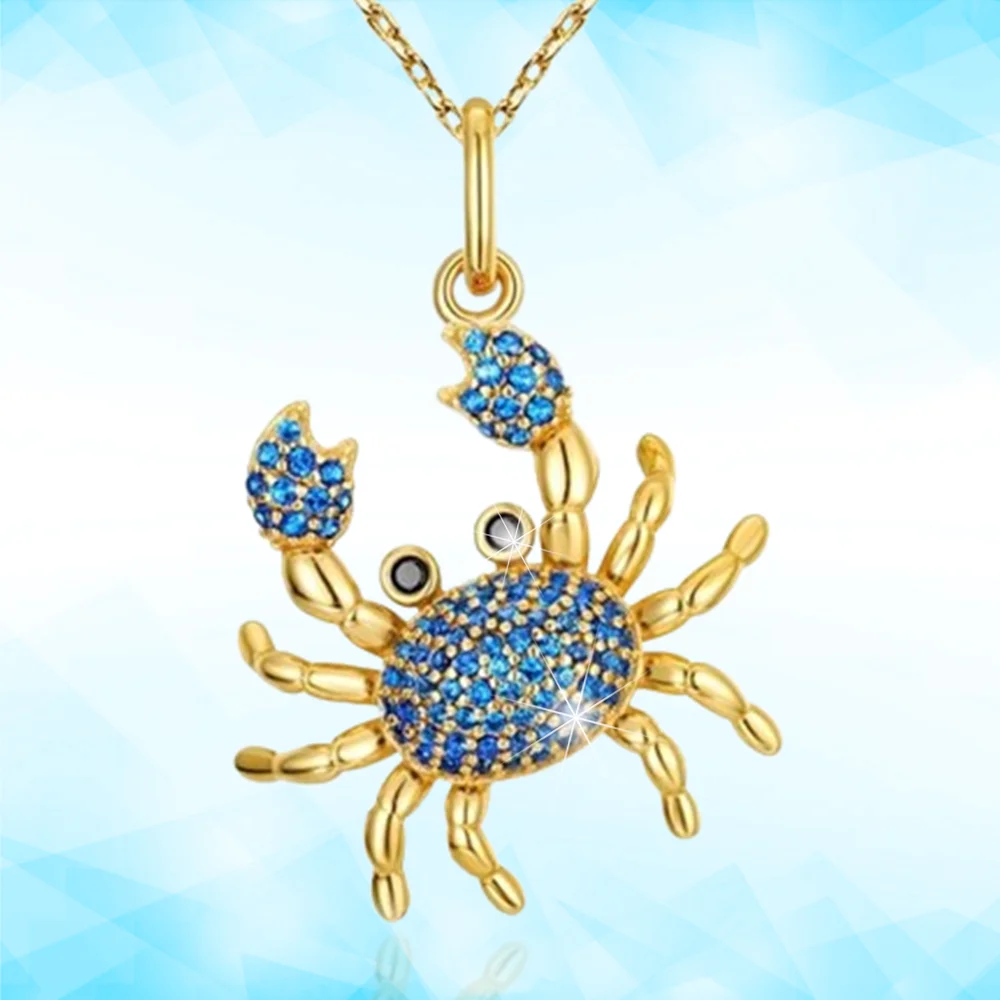 Luxury Sparkling Blue Rhinestone Crab Pendant Necklace for Women Elegant Ocean Blue Style Jewelry Romantic Valentine\'s Day Gifts
