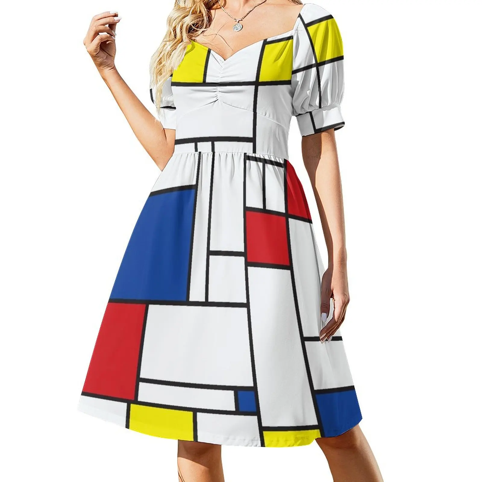 

Mondrian Minimalist De Stijl Modern Art II  fatfatin Short Sleeved Dress luxury dresses Long dress woman Dress