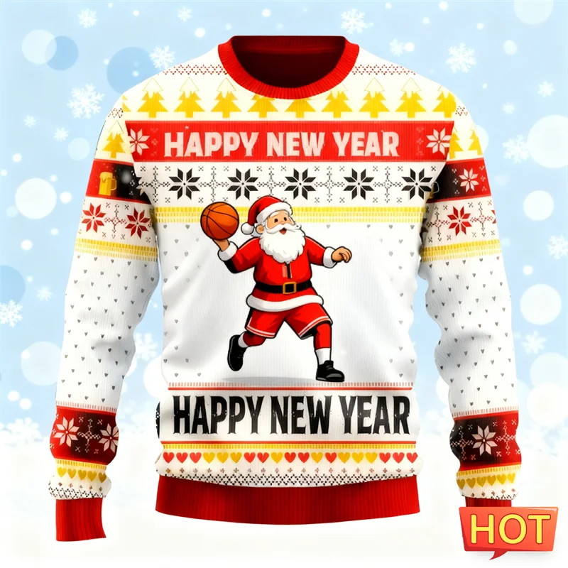

Новинка 2026, забавные толстовки с рисунком Санта-Клауса, модная праздничная одежда, уродливый рождественский свитер с 3D принтом, повседневные пуловеры большого размера